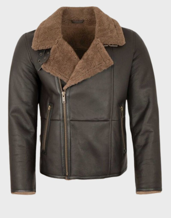 shearling biker jacket mens brown