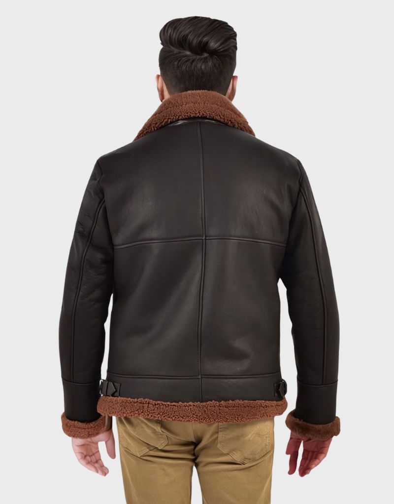 shearling collar leather jacket mens