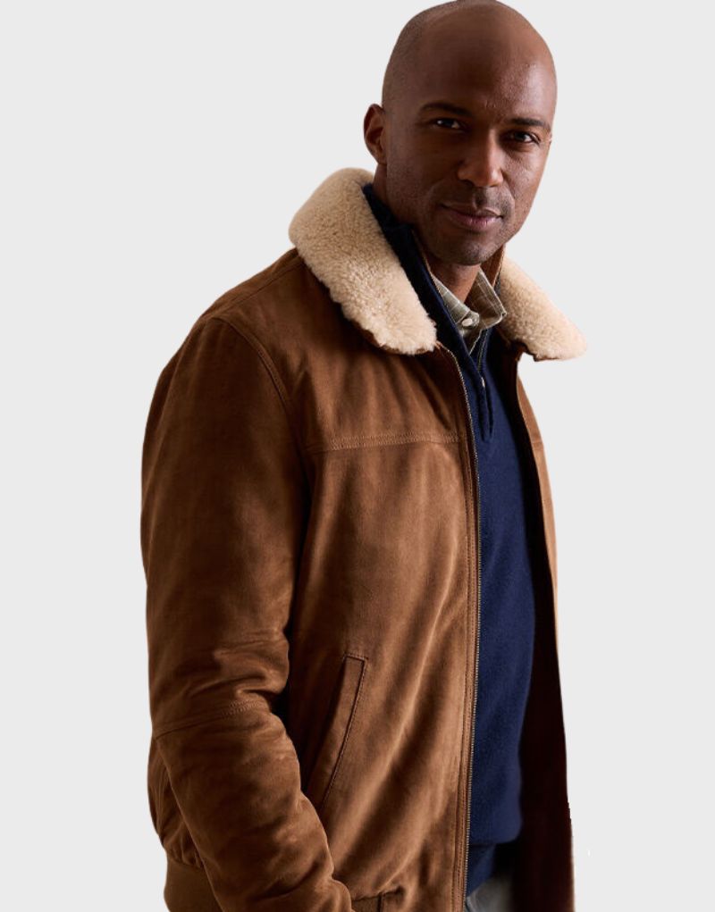 shearling collar leather mens jackets