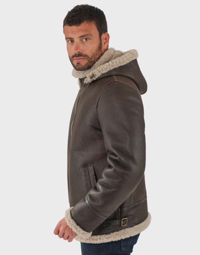 shearling hooded jackets for mens leather