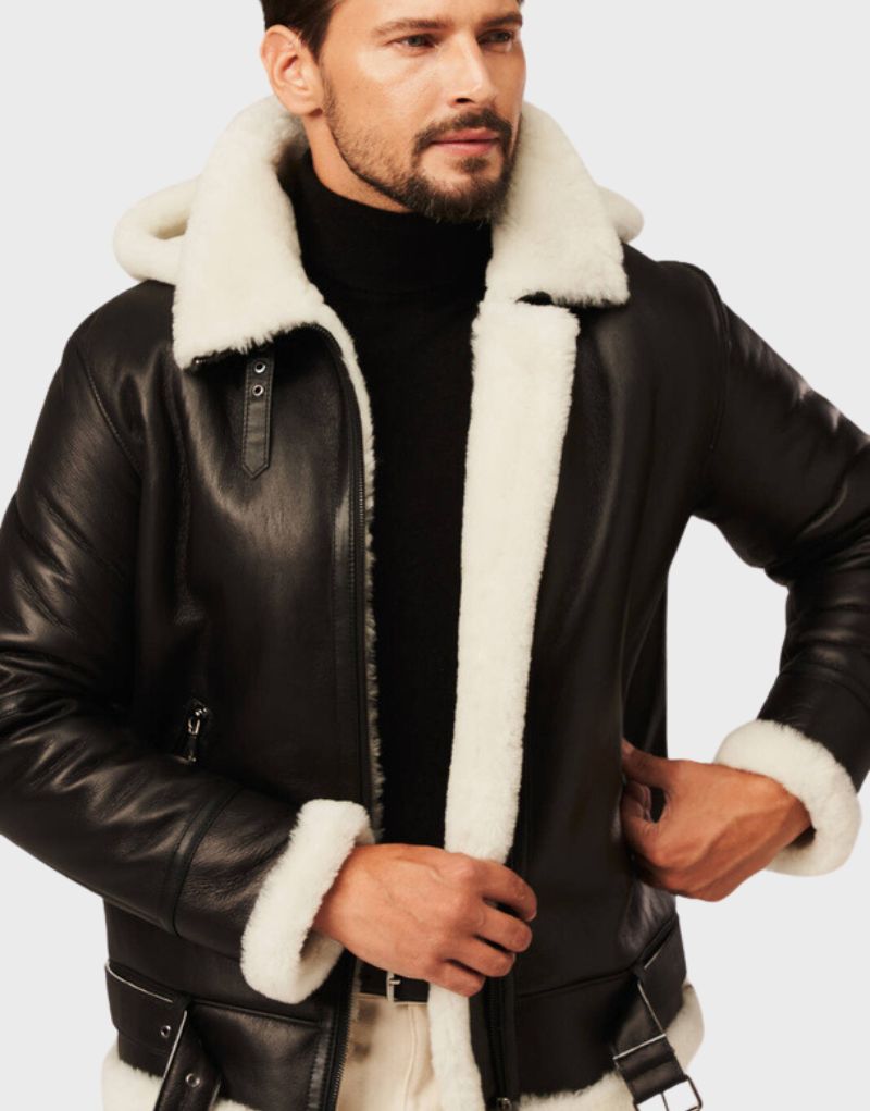 shearling hooded mens leather jackets