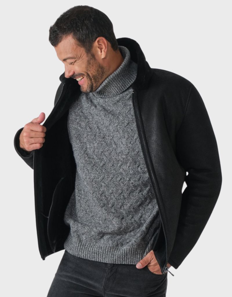 shearling jacket mens outfit