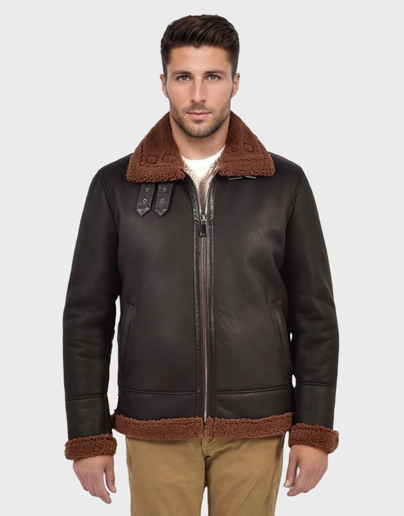 shearling leather collar jackets mens