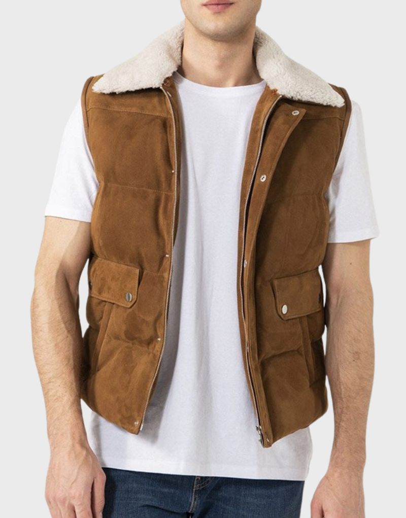 shearling leather men vest