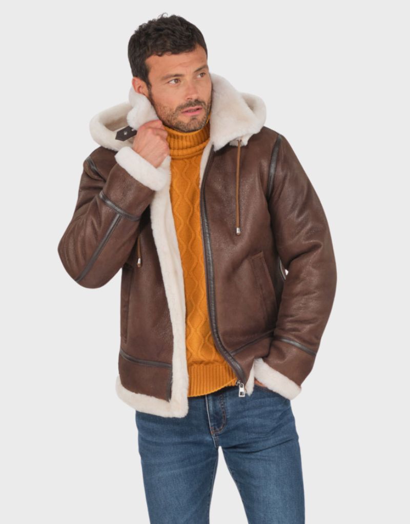 shearling mens hooded jackets leather