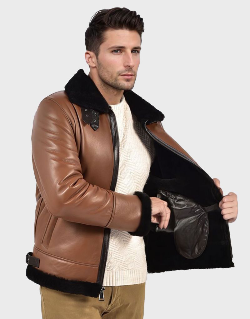 shearling mens leather collar jackets