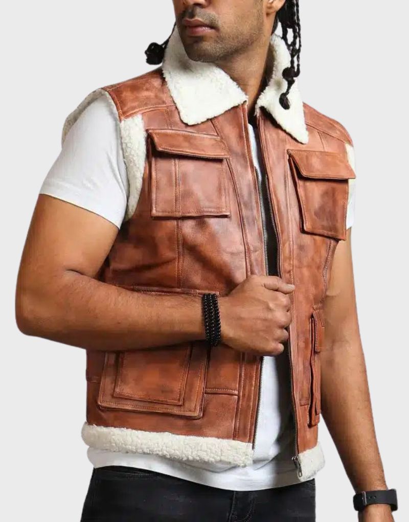 shearling vest mens leather