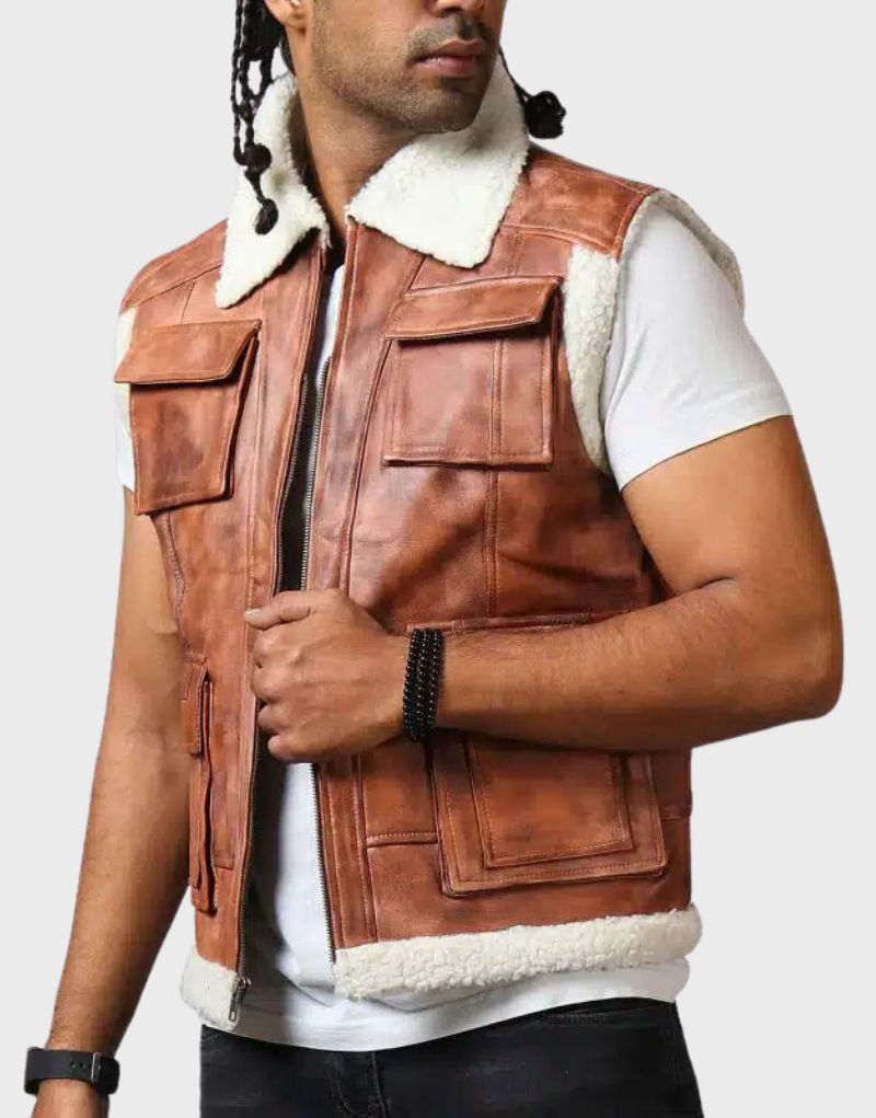 vest mens leather shearling