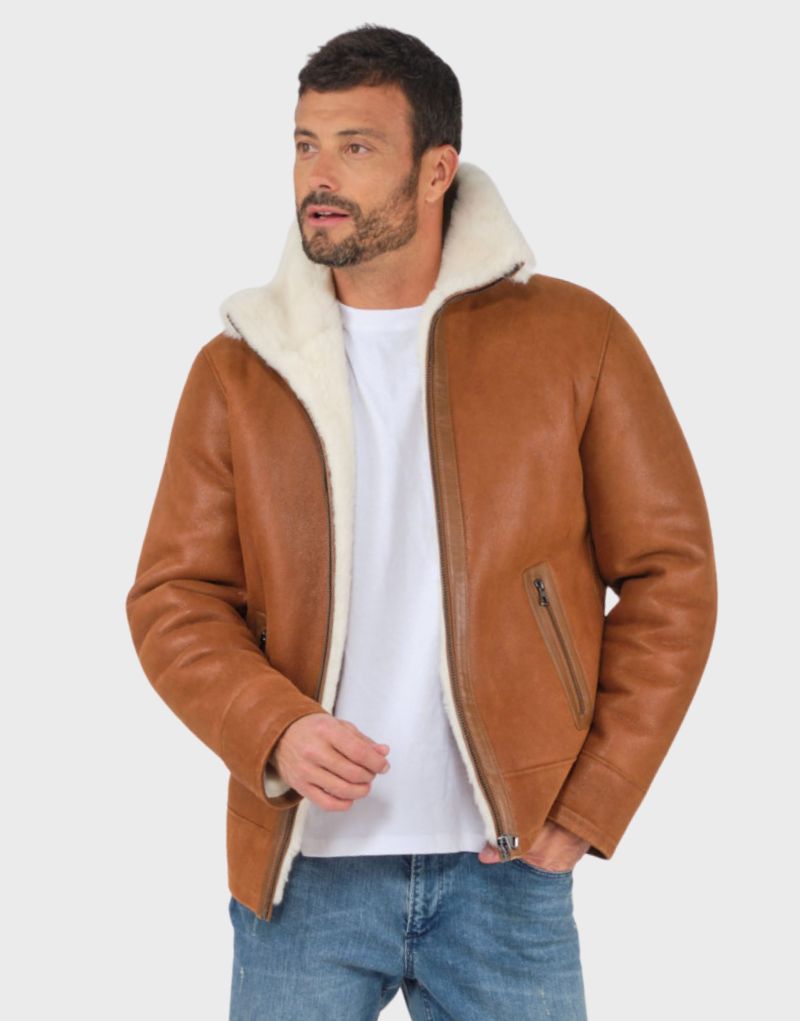 vintage brown bomber shearling aviator jacket